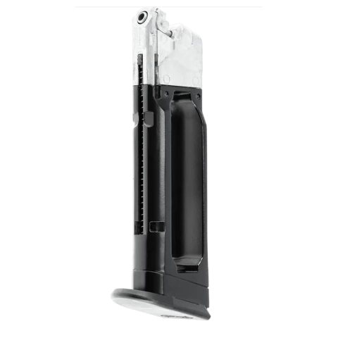 Vista lateral do magazine em metal para Walther PDP 4" Airsoft em acabamento preto.