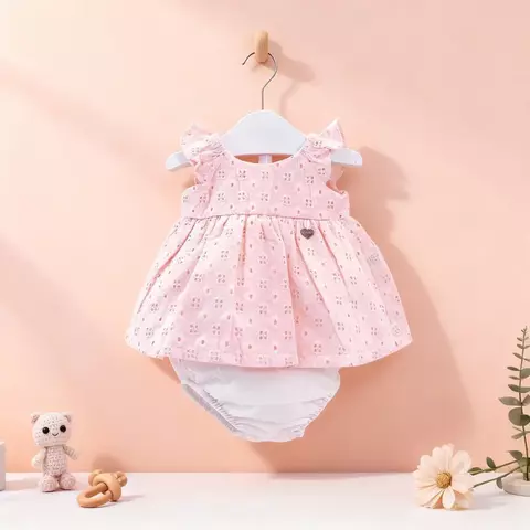 set baby broderie rose - comprar online