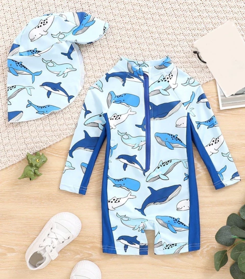 SET TRAJE DE BAÑO - ENTERITO UV+50 + GORRO UV