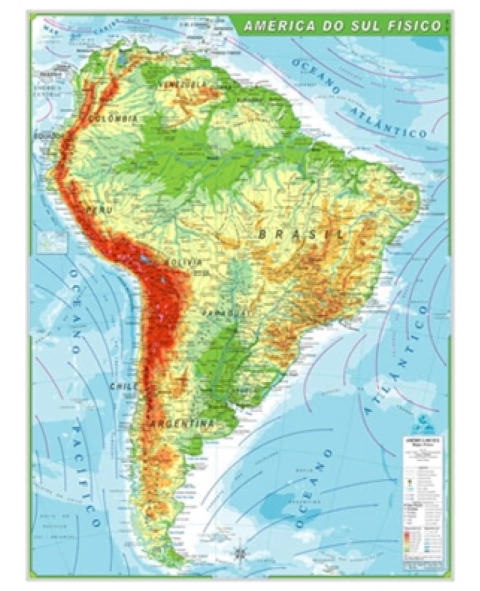 Mapa Laminado América do Sul Físico R.220-07