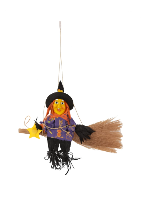 Espantalho bruxa na vassoura (halloween)