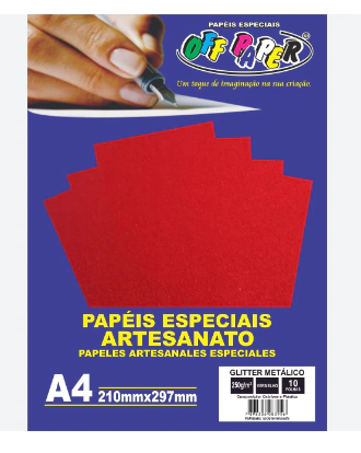 PAPEL GLITTER METALICO VERMELHO A4 250G 10 FLS OFF PAPER