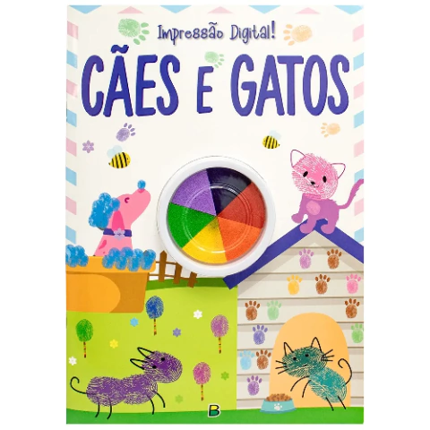 Livro Colorir Impressão Digital: Cães e Gatos - Brasileitura