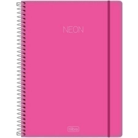 CADERNO ESPIRAL CAPA PLÁSTICA UNIVERSITÁRIO 10 MATÉRIAS NEON ROSA 160 FOLHAS