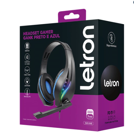 Headset Gamer Gank Preto e Azul - Letron R.74424