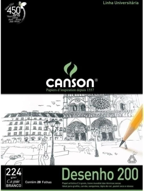 Bloco Canson A2 Branco 20 Folhas Desenho 200