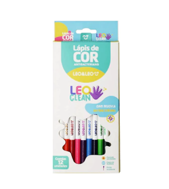 Lápis de Cor Leo Clean antibacteriano c/12 Cores LEOeLEO R.72111 (ESCOLAR)