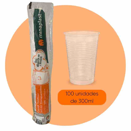 Copo Descartável 300ml Transparente c/100 Minaplast