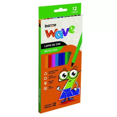 Lápis de Cor Reciclado c/12 Cores Wave Bazze R.902122