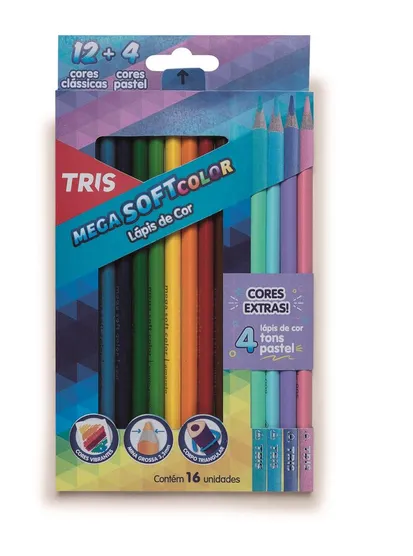 Lápis Cor Mega Soft C/12 + 4 Pastel - Tris