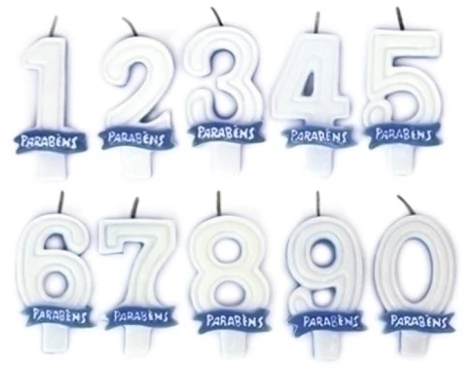 Vela Parabéns C/1 Nº9 Azul/Branco.