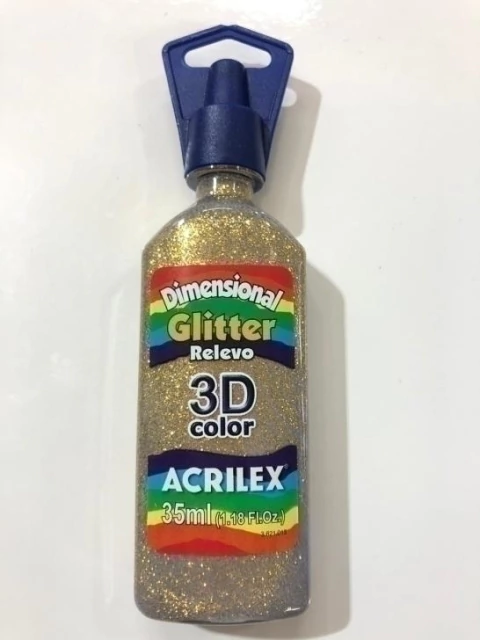 Tinta relevo dimens glitter Acrilex Ouro