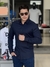 Camisa Acostamento Manga Longa Slim Tricoline Fio 50 Lobo Bordado Masculino Marinho