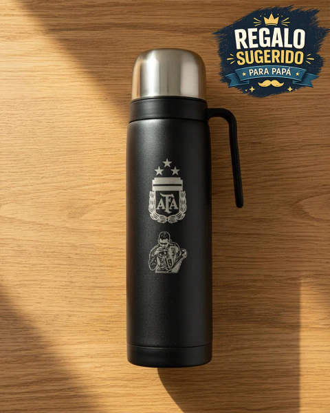 Termo acero inox NEGRO grabado FUTBOL