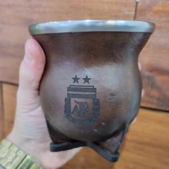 Mate CAMIONERO premium grabado a laser en el cuero virola ACERO - comprar online