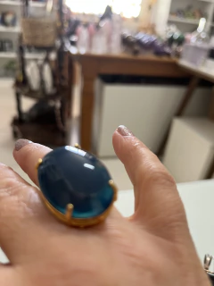 Anel de ÁGATA AZUL Oval Ajustável