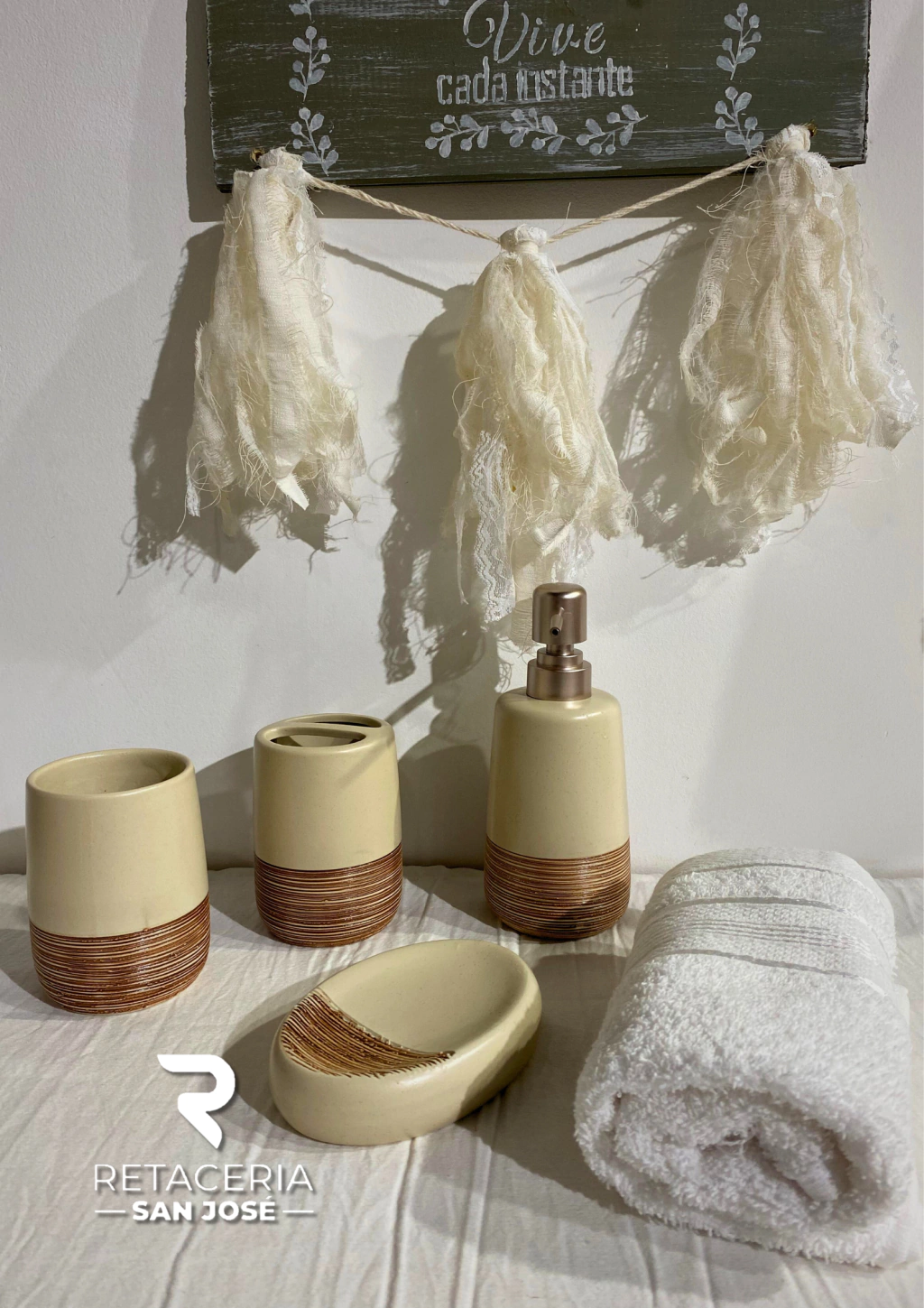 Set de Baño Rústico Beige de 4 piezas