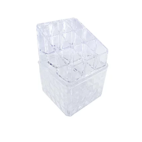 Organizador em Acrílico 2 Andares para 9 Batons + Cotonetes e Algodão