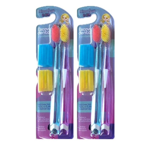 Kit 4 Escova de Dente Com Protetores Cerdas Nylon Disco Teen