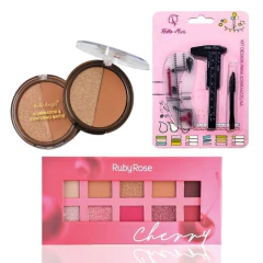 Kit 3 Paletas Sombras Ruby Rose + Corretivo + Sobrancelhas