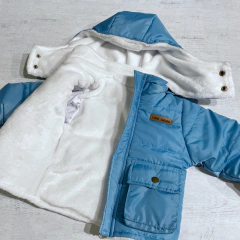 Campera + jardinero turquesa (ÚLTIMO 9-12M) - Saque Buraque