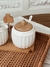 Set Azucarera y Lechera de porcelana White con base de bamboo en internet