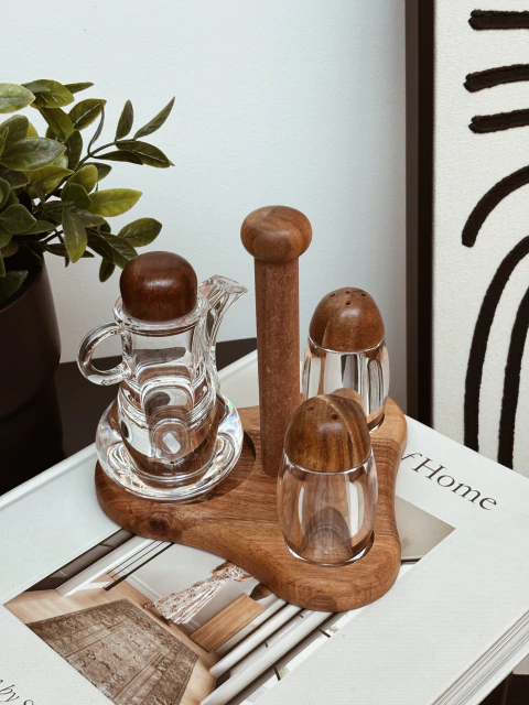 Set especieros acrilico y acacia - comprar online