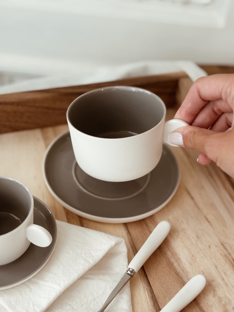 Taza y plato Capri Grey 200ml - set x 6 - comprar online