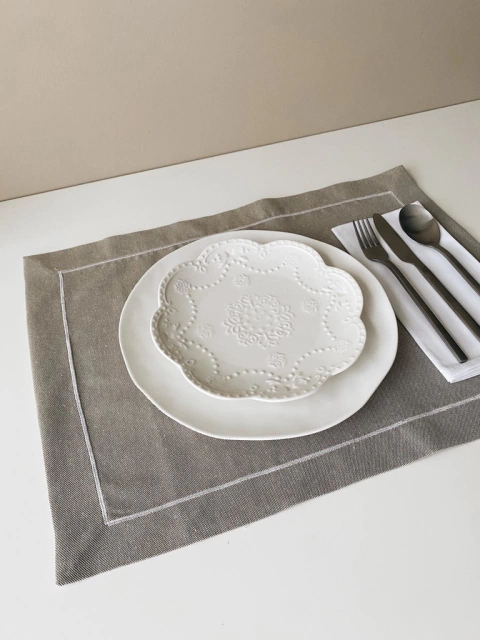 Individual Panamá Beige Feston con Servilletas - Set x 4