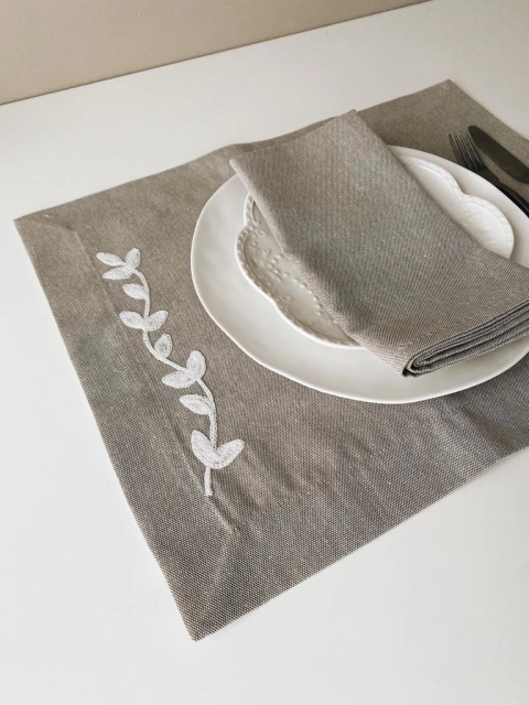 Individual Panamá Beige Rama con Servilletas - Set x 4