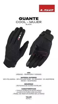 Guante LS2 Cool Mujer Negro en internet