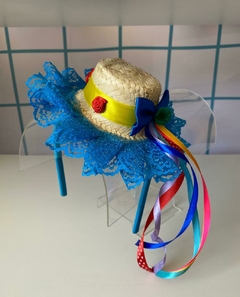 TIARA CHAPÉU JUNINO- RENDA AZUL na internet