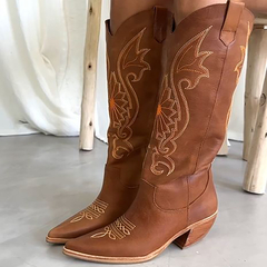 Bota Texana de Cuero Caña Alta con Grabados - tienda online