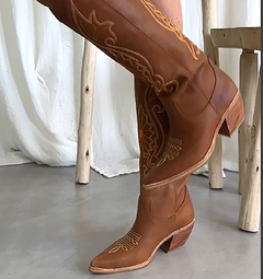 Bota Texana de Cuero Caña Alta con Grabados