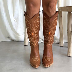 Bota Texana de Cuero Caña Alta con Grabados - tienda online