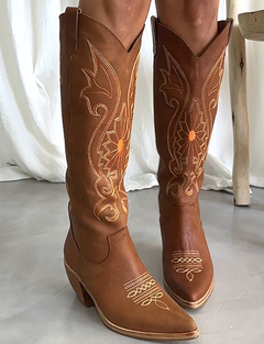 Bota Texana de Cuero Caña Alta con Grabados