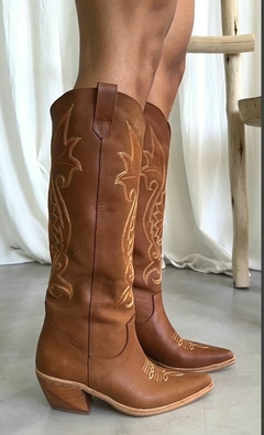 Bota Texana de Cuero Caña Alta con Grabados