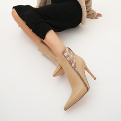 Bota / Botineta de Cuero Combinado con Taco Fino - comprar online