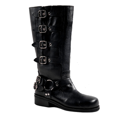 Bota Borcego Biker Mujer de Cuero Caña Alta y Detalle de Hebillas