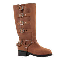 Bota Borcego Biker Mujer de Cuero Caña Alta y Detalle de Hebillas - comprar online