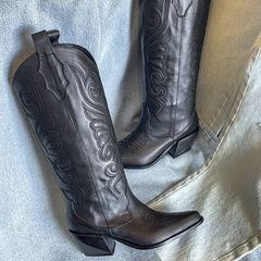 Bota Texana Mujer de Cuero Caña Alta con Grabados y Cinto Desmontable en internet