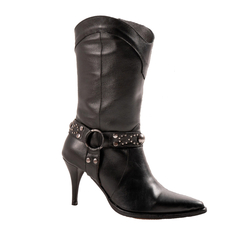 Bota Mujer Cuero / Cuero Gamuzado Caña Media y Taco Fino