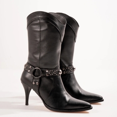 Bota Mujer Cuero / Cuero Gamuzado Caña Media y Taco Fino - tienda online