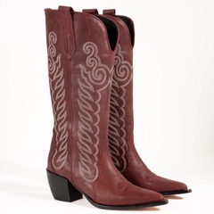 Bota Texana Cuero Caña Alta con Grabados - SC STORE CALZADOS