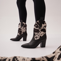 Bota Texana Corta de Cuero Combinado