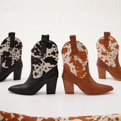 Bota Texana Corta de Cuero Combinado