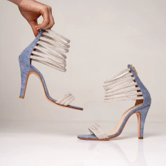 Sandalia de Cuero / Cuero Gamuzado / Jean con Detalle de Strass - comprar online