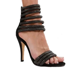 Sandalia de Cuero / Cuero Gamuzado / Jean con Detalle de Strass - tienda online