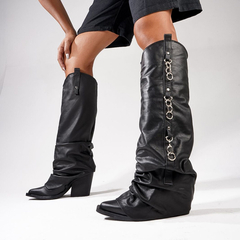 Bota Cuero Caña Alta Detalle Cadenas en Laterales - tienda online