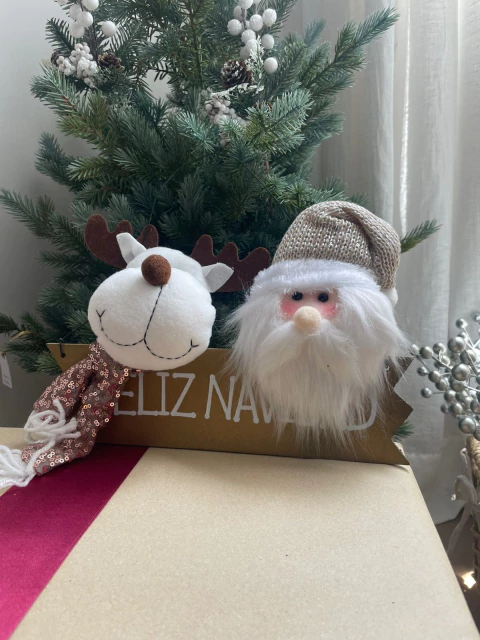 Cartel "Feliz Navidad", reno y Papá Noel. 21cm